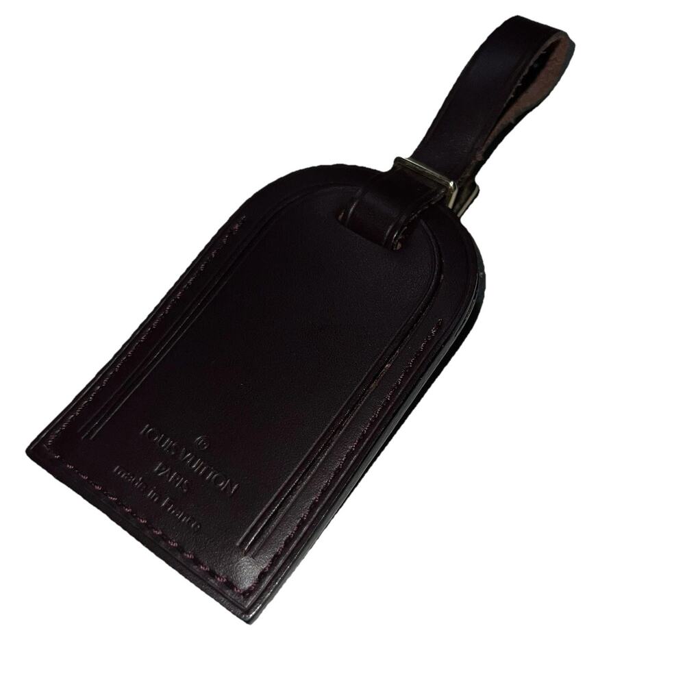 RARE Louis Vuitton Name Tag Plum Leather Bordeaux France Goldtone